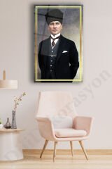 Atatürk Portre Cam Tablo Ev Ofis Salon İçin Hediyelik Duvar Dekoru Büyük Tablo