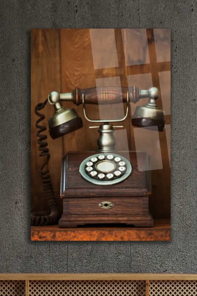 RETRO TELEFON KIRILMAZ CAM TABLO ULTRA CANLI RENKLER EV HEDİYESİ OFİS HEDİYESİ Kahverengi
