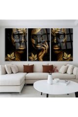 3 LÜ ALTIN DETAYLI AFRİKALI KADIN TABLOSU PARÇALI SET TABLO KIRILMAZ LÜKS CAM TABLO EV HEDİYESİ
