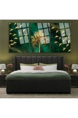 3 LÜ SET TABLO YEŞİL TEMA ARKASI GOLD YAPRAKLAR KIRILMAZ LÜKS CAM TABLO EV HEDİYESİ