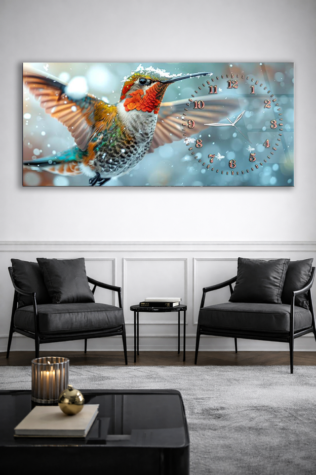 KIRILMAZ CAM DUVAR SAATİ , HEM TABLO HEM SAAT DOĞA VE KUŞ TEMALI CAM DUVAR SAATİ EV,OFİS HEDİYESİ