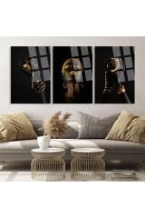 3 LÜ AFRİKALI KADIN VE ALTIN DETAYLAR KIRILMAZ LÜKS CAM TABLO EV HEDİYESİ