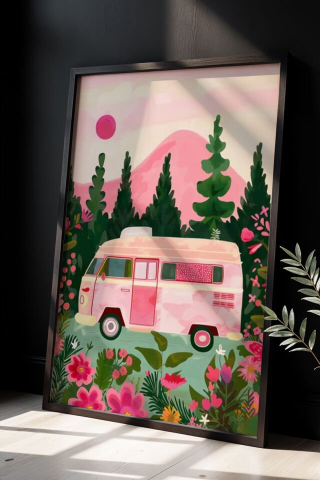 SİYAH - Doğal ahşap çerçeveli Çiçekli Botanik Sanat Baskısı Duvar Tablosu