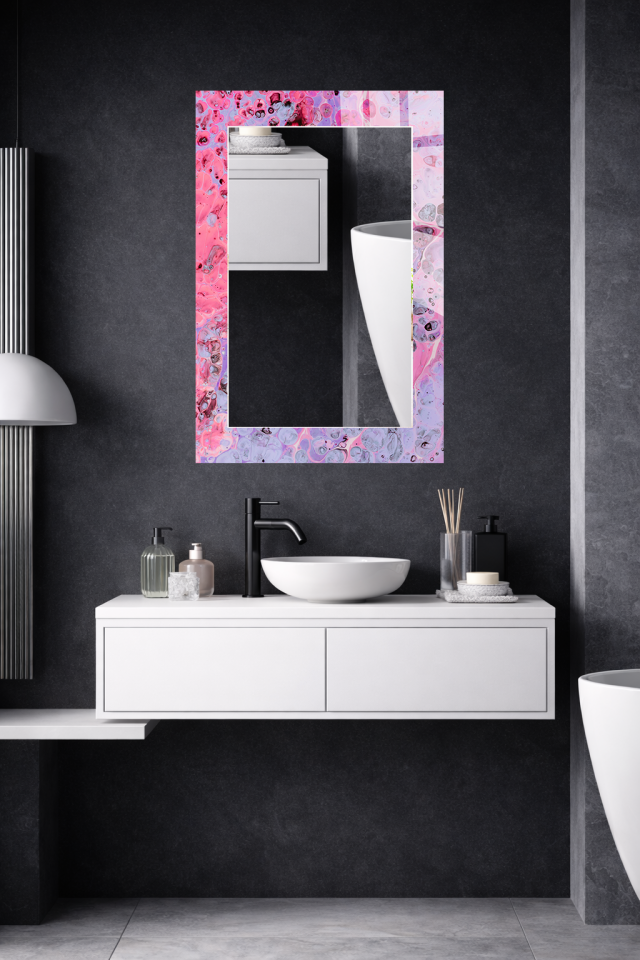 HEM TABLO HEM AYNA PEMBE MERMER SOYUT CAM DUVAR AYNASI EV DEKORU