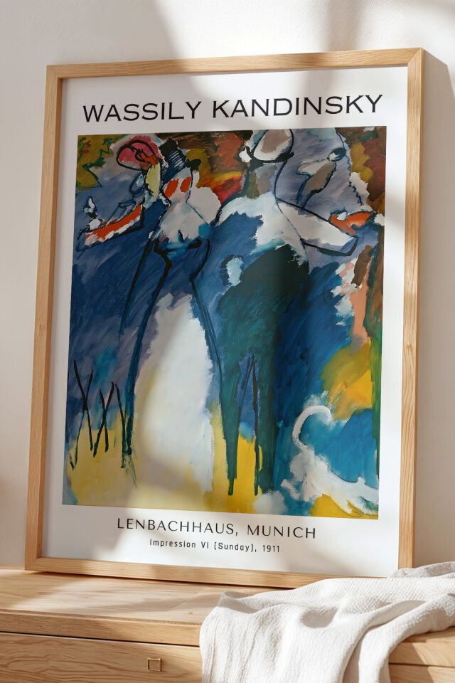 DOĞAL AHŞAP - Wassily Kandinsky - Geometrik Ritim - Ahşap Çerçeveli Duvar Tablosu