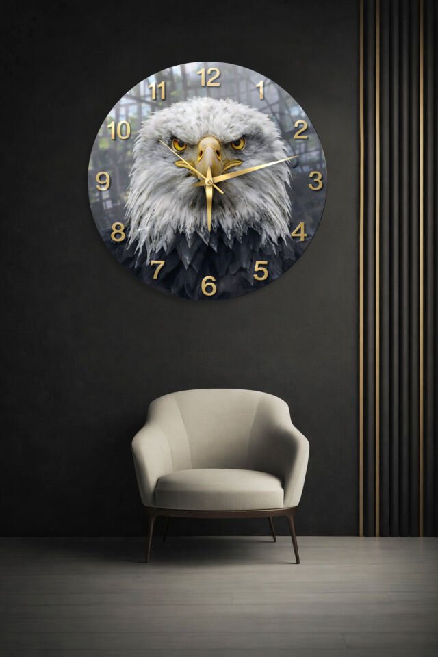 KIRILMAZ CAM DUVAR SAATİ, HEM TABLO HEM SAAT KARTAL BAŞI VAHŞİ DOĞA TASARIM EV OFİS HEDİYESİ