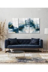 3 LÜ MAVİ TEMALI MERMER PARÇALI SET TABLO KIRILMAZ LÜKS CAM TABLO EV HEDİYESİ