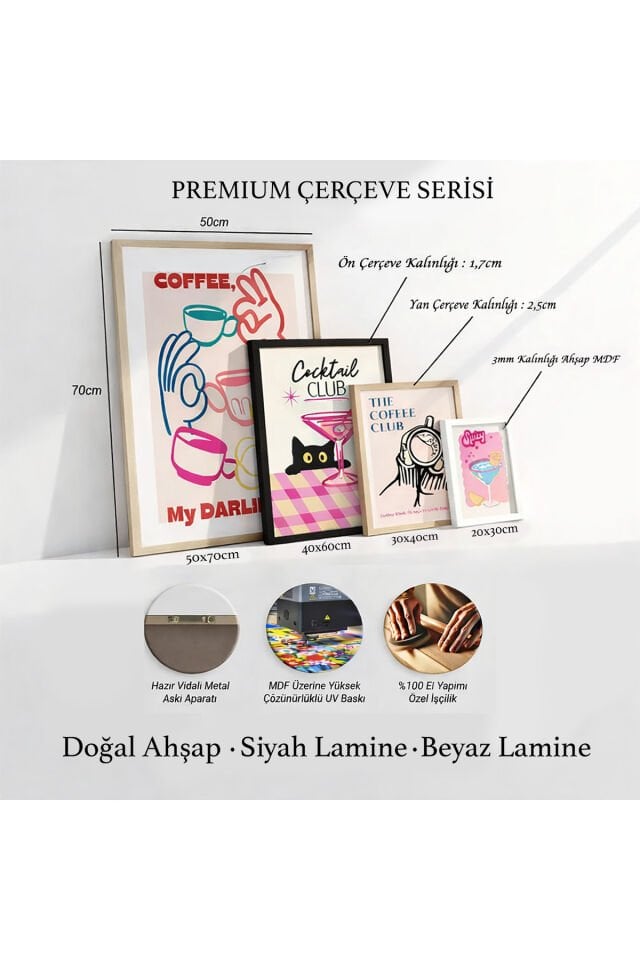 SİYAH - Sahil Temalı Turkuaz Maksimalist Sanatı Ahşap Çerçeveli Duvar Tablosu