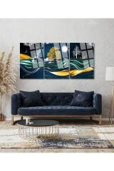 3 LÜ GOLD DETAYLI MANZARALI PARÇALI SET TABLO KIRILMAZ LÜKS CAM TABLO EV HEDİYESİ