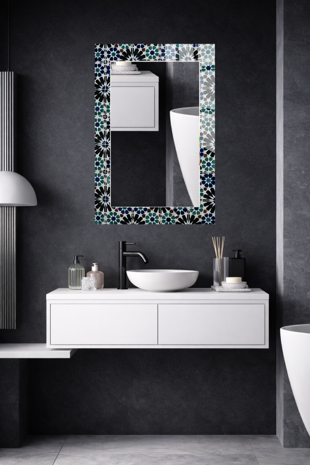 HEM TABLO HEM AYNA OSMANLI YILDIZ GEOMETRİK DESEN CAM DUVAR AYNASI EV DEKORU