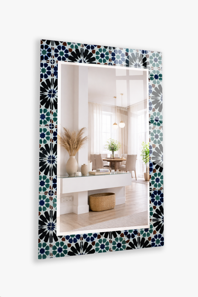 HEM TABLO HEM AYNA OSMANLI YILDIZ GEOMETRİK DESEN CAM DUVAR AYNASI EV DEKORU