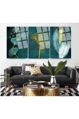 3 LÜ SET TABLO TURKUAZ TEMA ARKASI GOLD TÜY KIRILMAZ LÜKS CAM TABLO EV HEDİYESİ