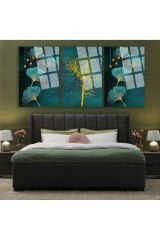 3 LÜ SET TABLO TURKUAZ TEMA ARKASI GOLD TÜY KIRILMAZ LÜKS CAM TABLO EV HEDİYESİ