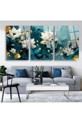 3 LÜ HARİKA RENK UYUMU ÇİÇEKLİ PARÇALI SET TABLO KIRILMAZ LÜKS CAM TABLO EV HEDİYESİ