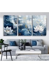 3 LÜ HARİKA RENK UYUMU ÇİÇEKLER PARÇALI SET TABLO KIRILMAZ LÜKS CAM TABLO EV HEDİYESİ