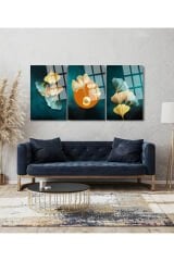 3 LÜ HARİKA RENK UYUMU MODERN GOLD DETAYLI PARÇALI SET TABLO KIRILMAZ LÜKS CAM TABLO EV HEDİYESİ