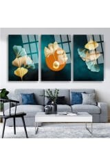 3 LÜ HARİKA RENK UYUMU MODERN GOLD DETAYLI PARÇALI SET TABLO KIRILMAZ LÜKS CAM TABLO EV HEDİYESİ