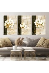 3 LÜ SET TABLO ÇİÇEK HARİKA RENK UYUMU KIRILMAZ LÜKS CAM TABLO EV HEDİYESİ