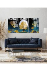 3 LÜ GECE AĞAÇ GOLD DETAYLI PARÇALI SET TABLO KIRILMAZ LÜKS CAM TABLO EV HEDİYESİ