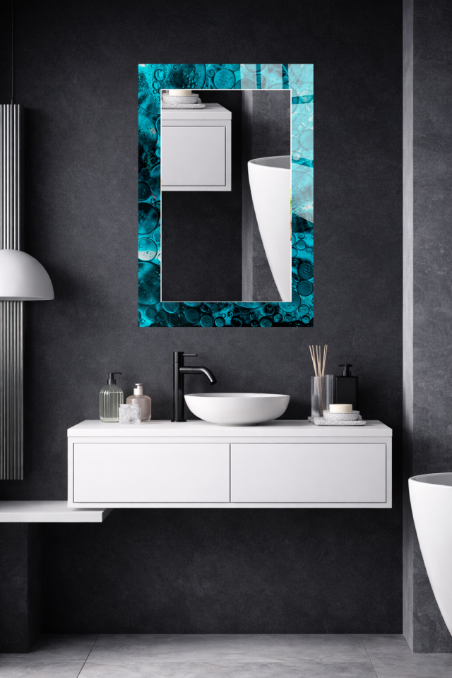 HEM TABLO HEM AYNA TURKUAZ SU DAMLASI EFEKTLİ CAM DUVAR AYNASI EV DEKORU