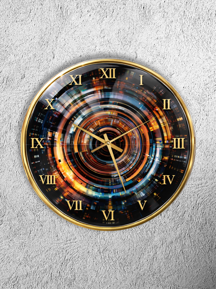 KIRILMAZ CAM DUVAR SAATİ, HEM TABLO HEM SAAT KOZMİK TÜNEL IŞILTILI SOYUT TASARIM EV OFİS HEDİYESİ