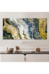 3 LÜ PARILDAYAN ALTIN SAÇAN MERMER TABLOSU PARÇALI SET TABLO KIRILMAZ LÜKS CAM TABLO EV HEDİYESİ