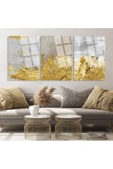 3 LÜ SET TABLO ALTIN SONBAHAR TEMALI KIRILMAZ LÜKS CAM TABLO EV HEDİYESİ
