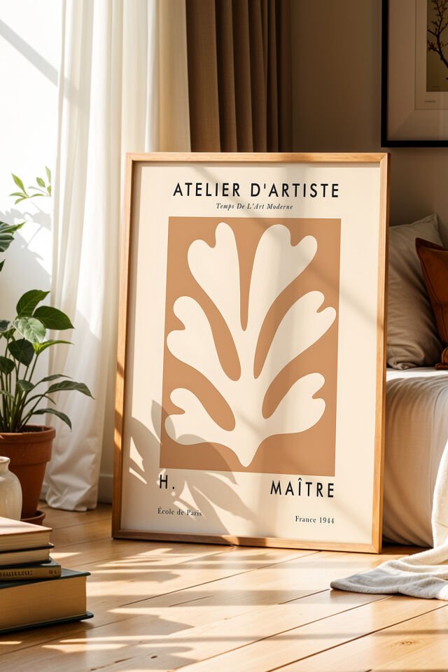 DOĞAL AHŞAP - Matisse Sanatsal Kesitler Bohem Minimalist Ahşap Çerçeveli Duvar Tablosu