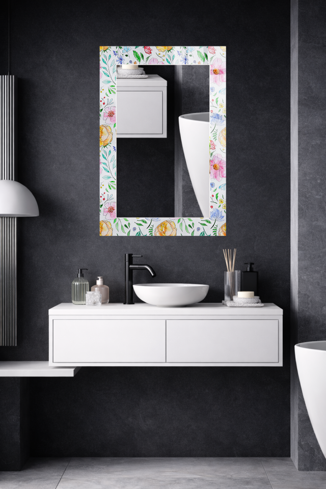 HEM TABLO HEM AYNA ÇİÇEK DESENLİ PASTEL BAHAR CAM DUVAR AYNASI EV DEKORU