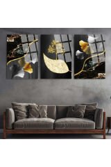 3 LÜ GEOMETRİK DESENLER VE ÇİÇEK TABLOSU PARÇALI SET TABLO KIRILMAZ LÜKS CAM TABLO EV HEDİYESİ