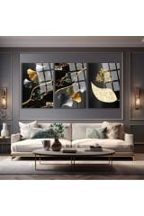 3 LÜ GEOMETRİK DESENLER VE ÇİÇEK TABLOSU PARÇALI SET TABLO KIRILMAZ LÜKS CAM TABLO EV HEDİYESİ