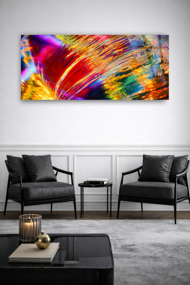 KIRILMAZ CAM DUVAR SAATİ , HEM TABLO HEM SAAT SOYUT IŞIK EFEKTLİ EV OFİS HEDİYESİ