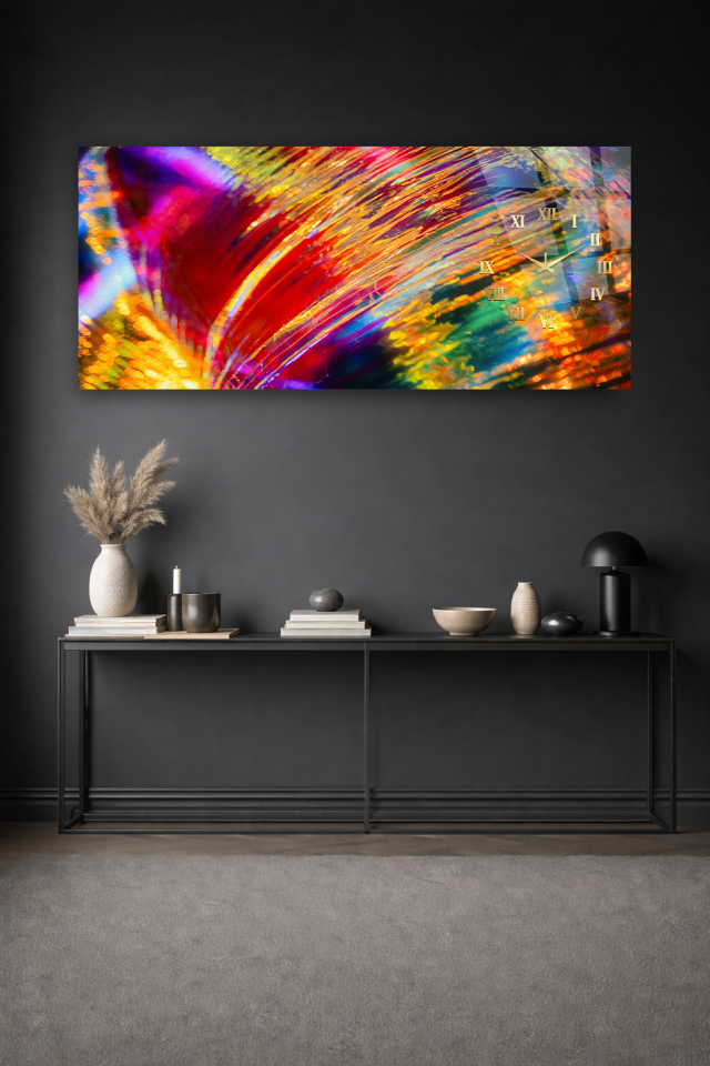 KIRILMAZ CAM DUVAR SAATİ , HEM TABLO HEM SAAT SOYUT IŞIK EFEKTLİ EV OFİS HEDİYESİ