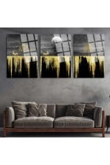 3 LÜ HARİKA UYUM SİYAH TEMA ALTIN YAPRAK TABLO PARÇALI SET TABLO KIRILMAZ LÜKS CAM TABLO EV HEDİYESİ