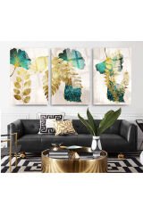 3 LÜ SET ALTIN DESENLİ HARİKA RENK UYUMLU KIRILMAZ LÜKS CAM TABLO EV HEDİYESİ