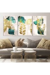 3 LÜ SET ALTIN DESENLİ HARİKA RENK UYUMLU KIRILMAZ LÜKS CAM TABLO EV HEDİYESİ