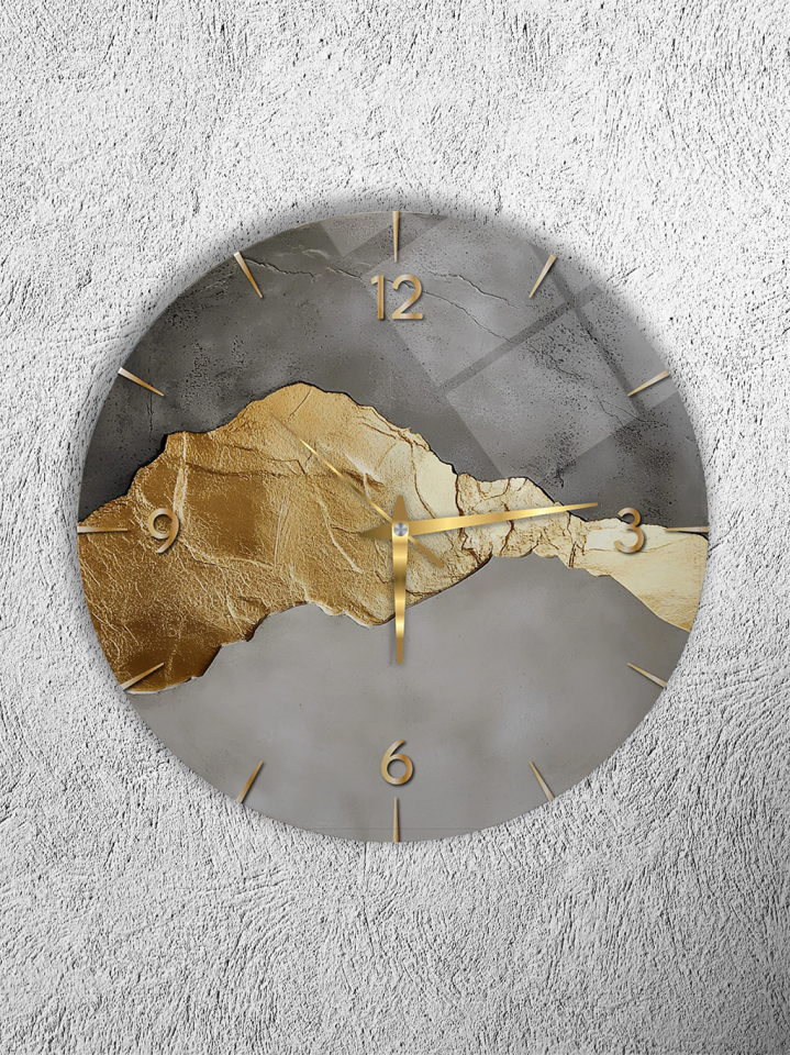 KIRILMAZ CAM DUVAR SAATİ, HEM TABLO HEM SAAT GOLD PARÇALI BETON EFEKT MODERN DEKOR EV OFİS HEDİYESİ