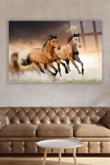 KOŞAN ATLAR ULTRA CANLI RENKLİ KIRILMAZ CAM TABLO EV HEDİYESİ AT TABLOSU