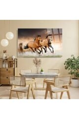 KOŞAN ATLAR ULTRA CANLI RENKLİ KIRILMAZ CAM TABLO EV HEDİYESİ AT TABLOSU