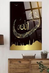 ALLAH VAV YAZILI KIRILMAZ LÜKS CAM TABLO EV HEDİYESİ İŞ YERİ HEDİYESİ DİNİ İSLAMİ CAM TABLO