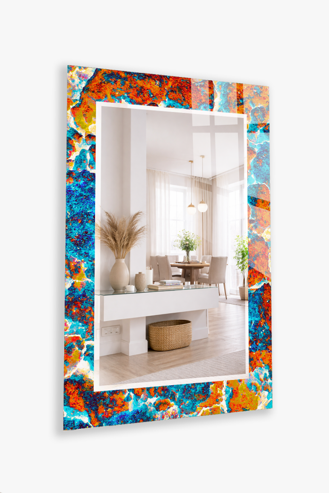 HEM TABLO HEM AYNA RENKLİ SOYUT MERMER DESEN CAM DUVAR AYNASI EV DEKORU