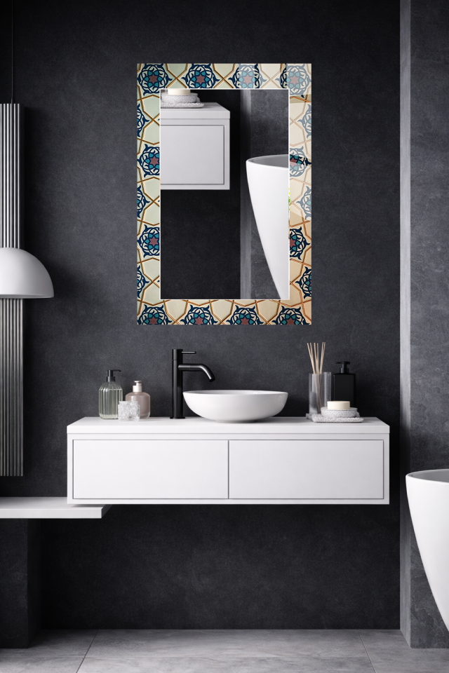 HEM TABLO HEM AYNA OSMANLI ÇİNİ MOTİFLİ CAM DUVAR AYNASI EV DEKORU