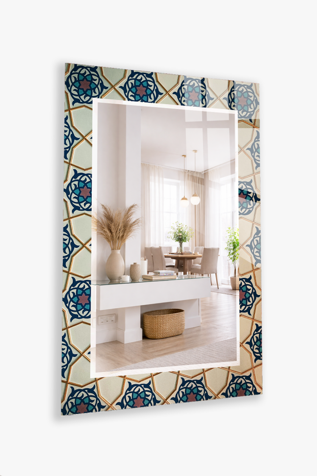 HEM TABLO HEM AYNA OSMANLI ÇİNİ MOTİFLİ CAM DUVAR AYNASI EV DEKORU