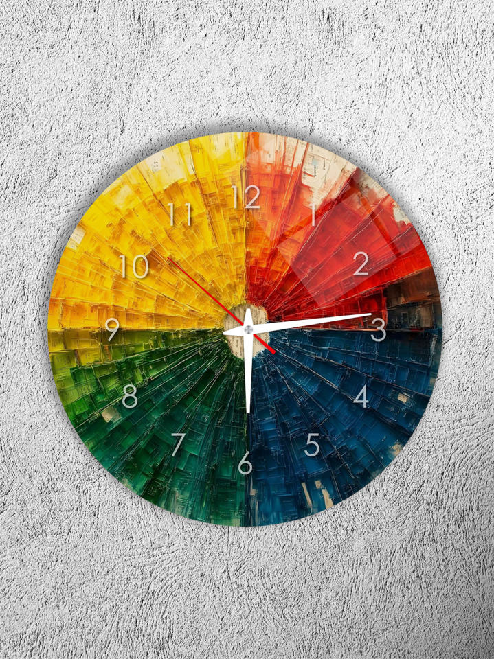 KIRILMAZ CAM DUVAR SAATİ, HEM TABLO HEM SAAT RENK GEÇİŞLİ SOYUT SANAT TASARIMI MODERN DEKORATİF EV OFİS HEDİYESİ