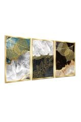 3 LÜ MERMER GOLD DETAYLI TASARIM KIRILMAZ CAM TABLO LÜKS TABLO EV HEDİYESİ