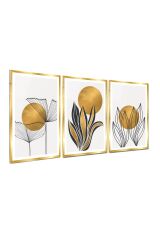 3 LÜ GOLD ALTIN ÇENTİK DETAYLI TASARIM KIRILMAZ CAM TABLO LÜKS TABLO EV HEDİYESİ