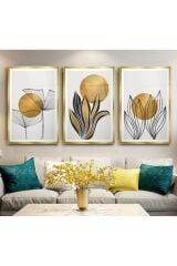 3 LÜ GOLD ALTIN ÇENTİK DETAYLI TASARIM KIRILMAZ CAM TABLO LÜKS TABLO EV HEDİYESİ