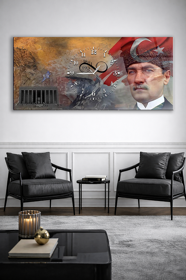 KIRILMAZ CAM DUVAR SAATİ , HEM TABLO HEM SAAT ANITKABİR VE ATATÜRK EV OFİS HEDİYESİ