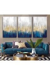 3 LÜ MAVİ RENK SOYUT TASARIM KIRILMAZ CAM TABLO LÜKS TABLO EV HEDİYESİ