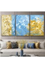 3 LÜ MAVİ VE SARININ UYUMU MODERN TASARIM KIRILMAZ CAM TABLO LÜKS TABLO EV HEDİYESİ
